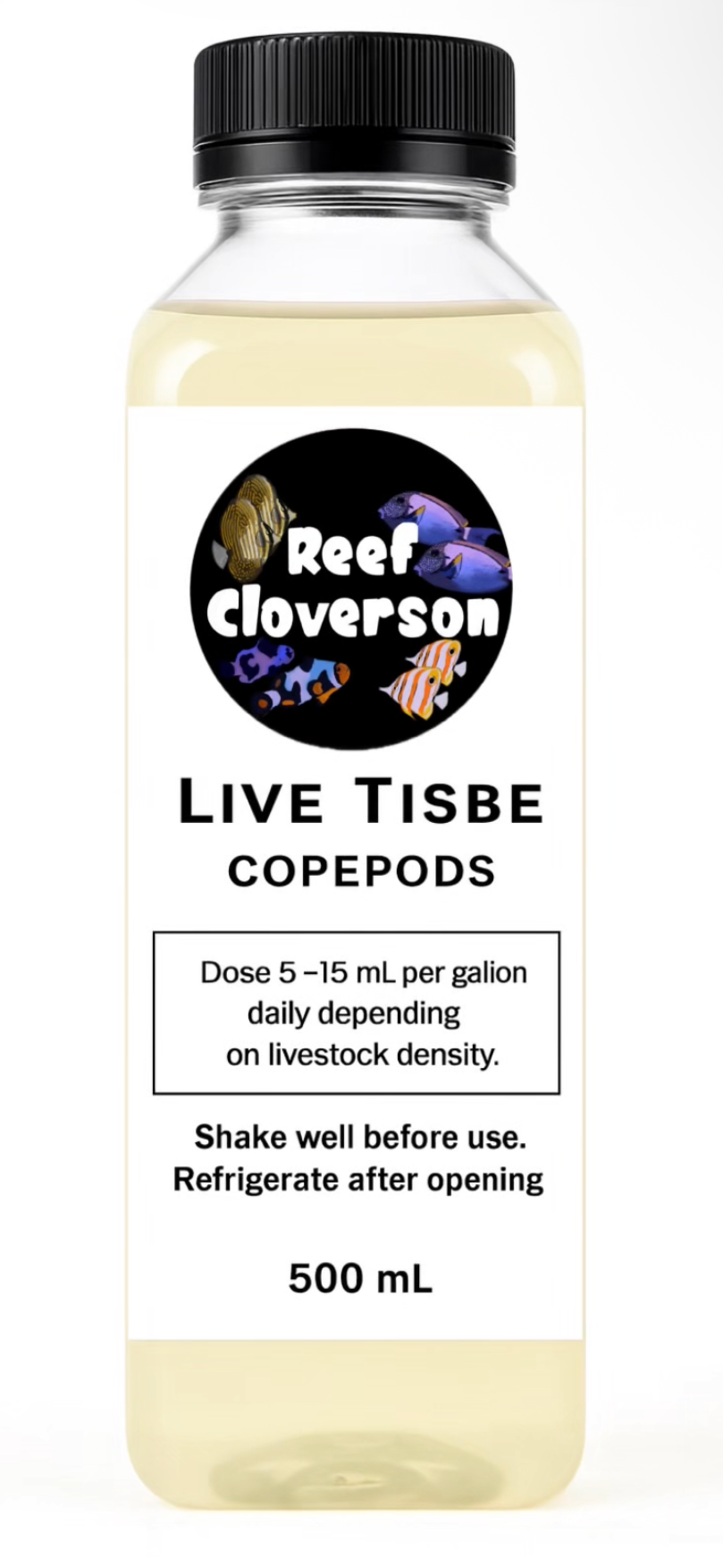 Bottle of Reef Cloverson Live Tisbe Copepods with label .