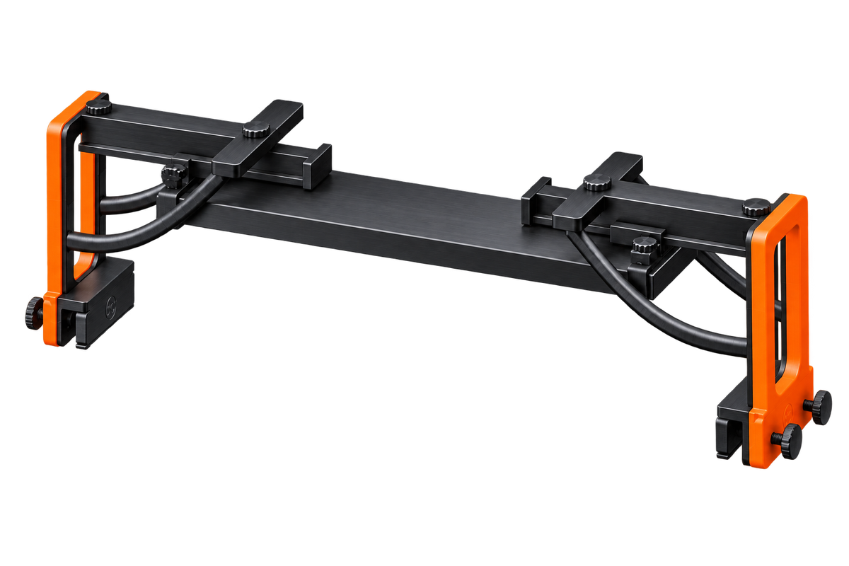 Black aquarium light mounting assembly with orange end supports